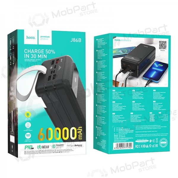 Batería externa Power Bank Hoco J86B 22.5W PD+Quick Charge 3.0 60000mAh negro