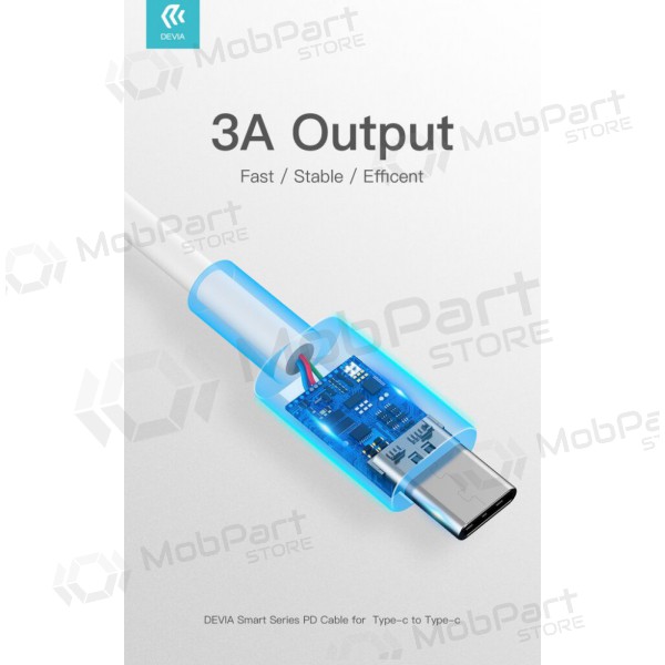 Cable USB Devia Smart PD Tipo-C - Tipo-C 20V 3.0A 60W (blanco)