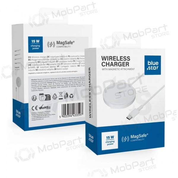 Cargador inalámbrico MagSafe Blue Star Charing Pad 15 W con cable USB-C blanco