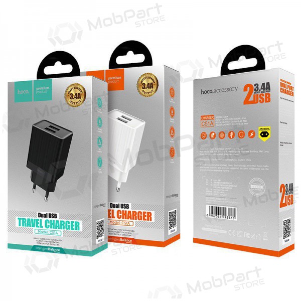 Cargador HOCO C51A Prestige power Dual USB (5V 3.4A) (blanco)