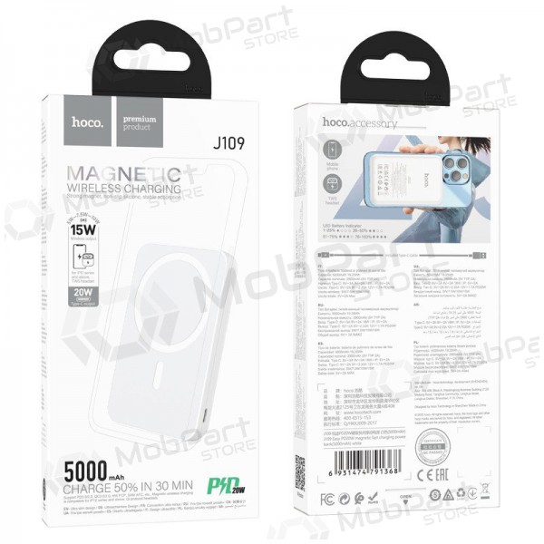 Batería externa Power Bank Hoco J109 PD20W Magnética 5000mAh blanca
