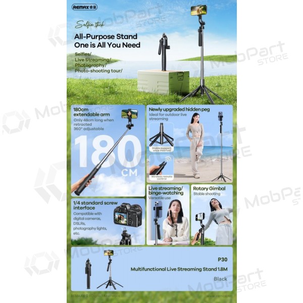 Palo para selfies Remax P30 1.8m negro