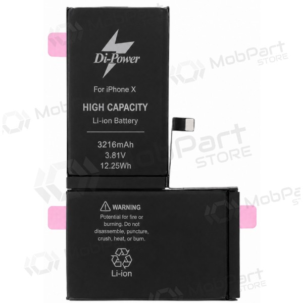 Batería Apple iPhone X, acumulador Di-Power 3216 mAh (capacidad aumentada)