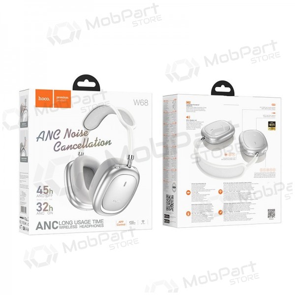 Auriculares inalámbricos con micrófono Hoco W68 ANC Bluetooth plateados