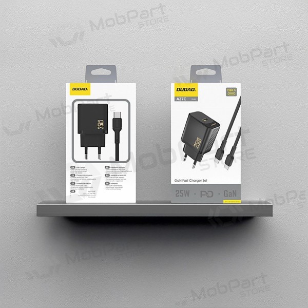 Cargador Dudao A27C GaN 25W USB-C + cable USB-C a USB-C 1.0m negro