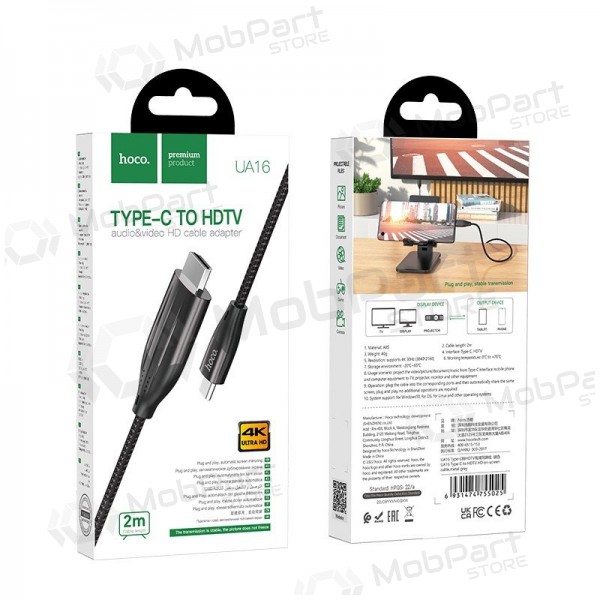 Cable Hoco UA16 Type-C to HDMI 2.0m gris