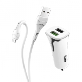 Cargador automobilinis Hoco Z31 Quick Charge 3.0 (3.4A) x 2 USB + microUSB (blanco)