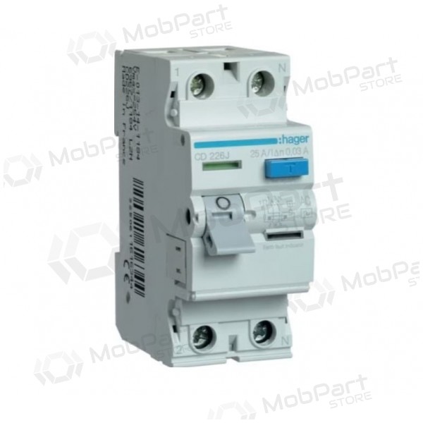 Srovės nuotekio relė Hager AD970J (AC, 20A, 2P, 30mA, 230V)