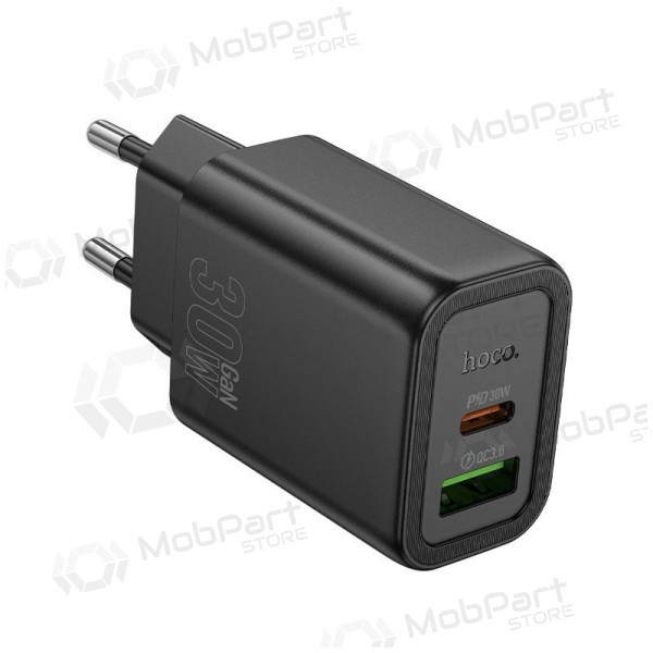 Cargador de teléfono Hoco N63 30 W GaN USB-C + USB-A negro
