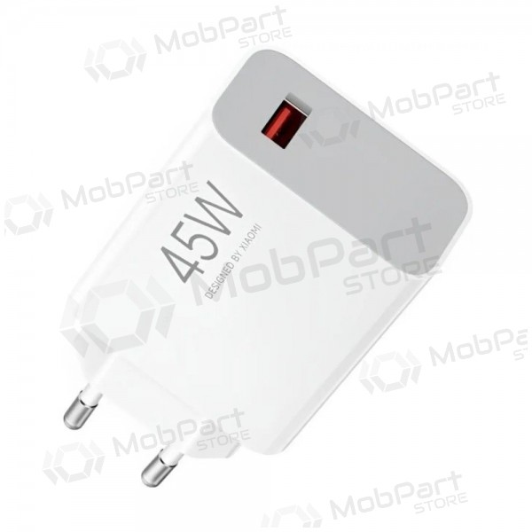 Cargador de teléfono Xiaomi turbo charging adaptador de corriente BHR07SLEU 45 W USB-A PD blanco.