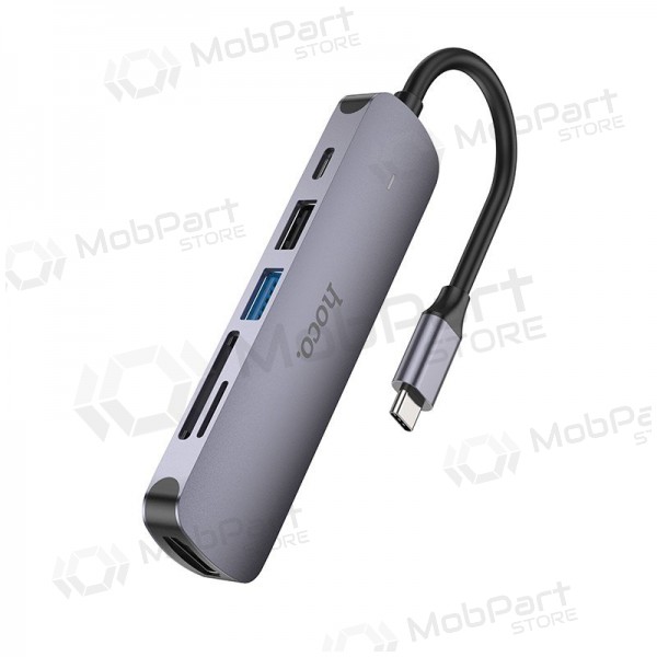 Adaptador USB-C Hoco HB28 USB-C a HDMI + USB 3.0 + USB 2.0 + SD + TF + PD gris
