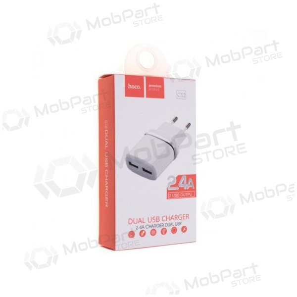 Cargador HOCO C12 Smart Dual USB (5V 2.4A) (blanco)