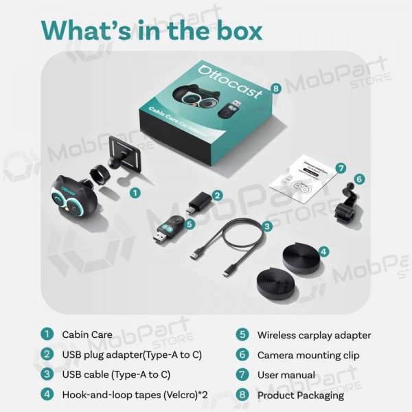 Adaptador inalámbrico CarPlay Ottocast Cabin Care CA520-T con función de niñera móvil negro