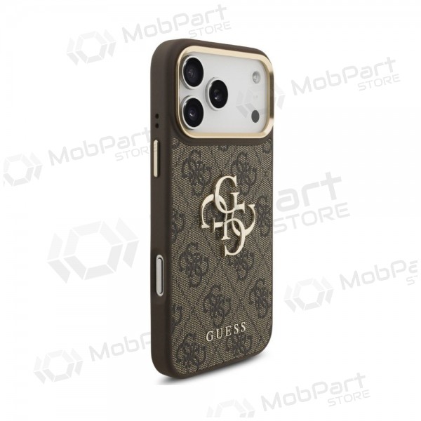 Funda Apple iPhone 18 Pro Max - Guess PU Leather 4G Metal Logo Gold Frame (marrón)