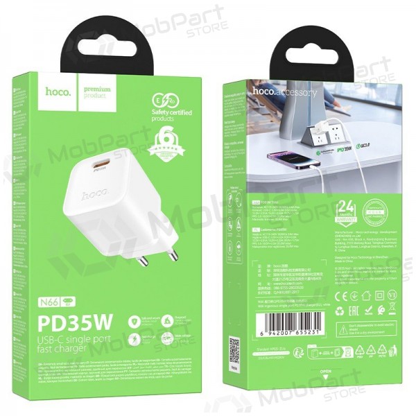 Cargador de teléfono Hoco N66 35 W GaN USB-C blanco