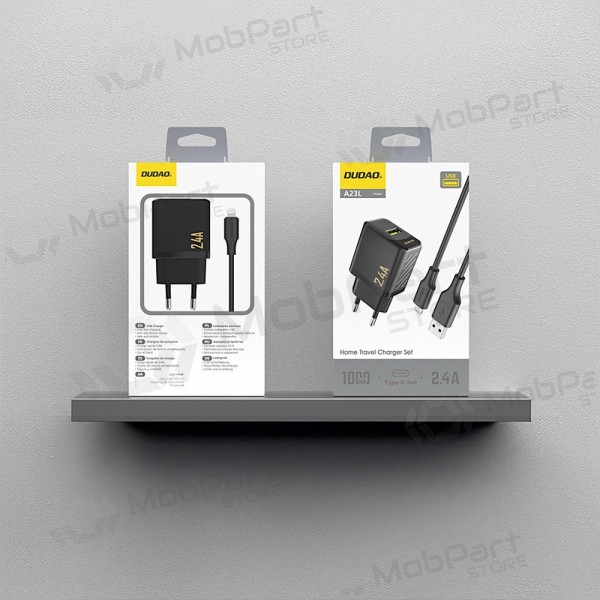 Cargador de teléfono Dudao A23L 12 W USB-A con cable USB-A a Lightning de 1 m negro