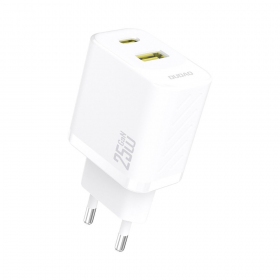 Cargador de teléfono Dudao A26T 25 W GaN USB-C + USB-A blanco
