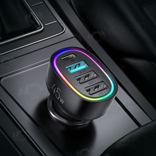 Cargador automobilinis Joyroom JR-CL09 LED 4xUSB (PD, QC) 45W (negro)