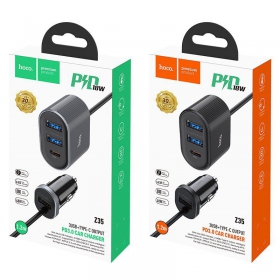 Cargador de coche HOCO Z35 Quick Charge 18W (2xUSB 1xType-C 3A) (negro)