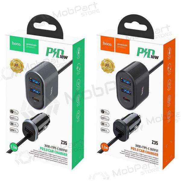 Cargador de coche HOCO Z35 Quick Charge 18W (2xUSB 1xType-C 3A) (negro)