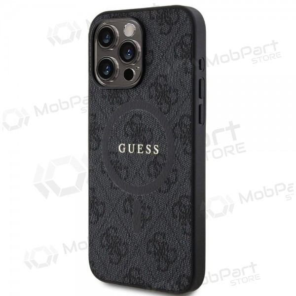 Funda para Apple iPhone 15 Pro Max - Guess PU Leather 4G Colored Ring MagSafe (negro)