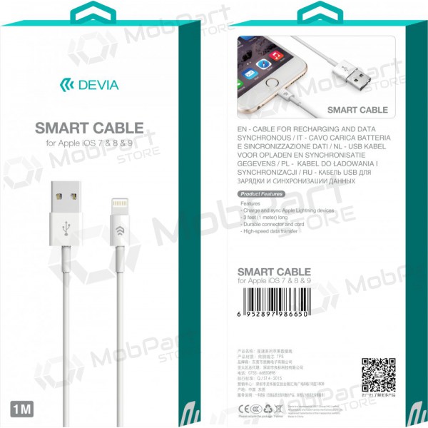 USB cable Devia Smart Lightning 2.0m (blanco)