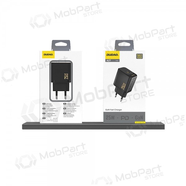 Cargador de teléfono Dudao A27 25 W GaN USB-C negro
