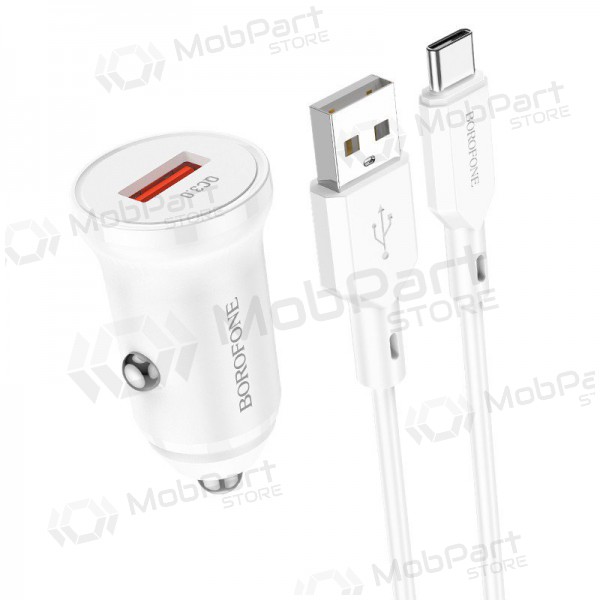 Cargador automobilinis Borofone BZ18 Quick Charge 3.0 18W + Type-C (blanco)