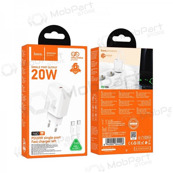 Cargador de teléfono Hoco N60 GaN USB-C con cable USB-C de 1 m blanco