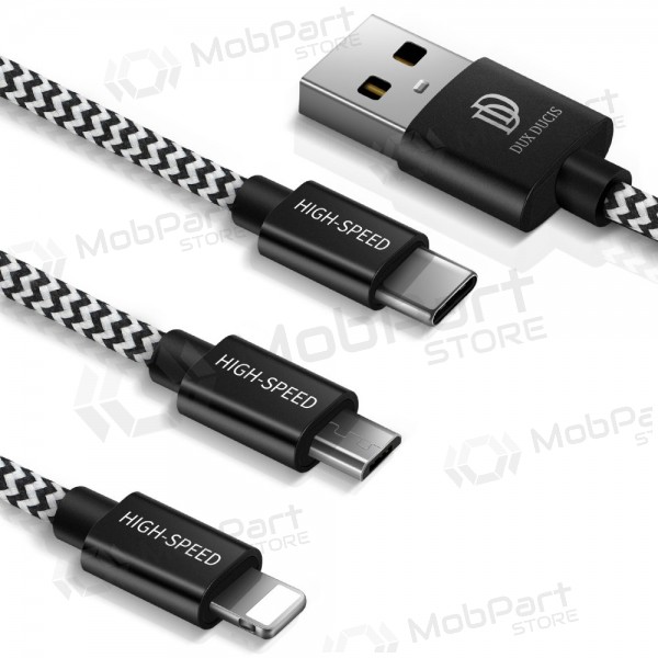 Cable USB Dux Ducis K-ONE 3 en 1 microUSB-Lightning-Type-C FastCharging 1,2 m