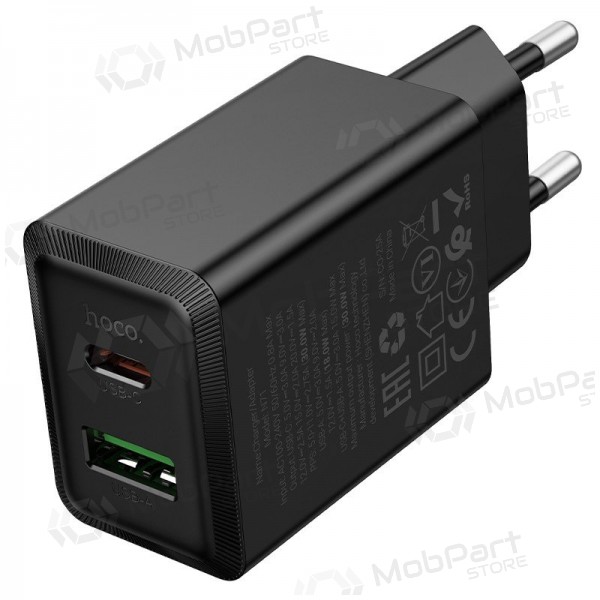Cargador de teléfono Hoco N71 30 W GaN USB-C + USB-A negro