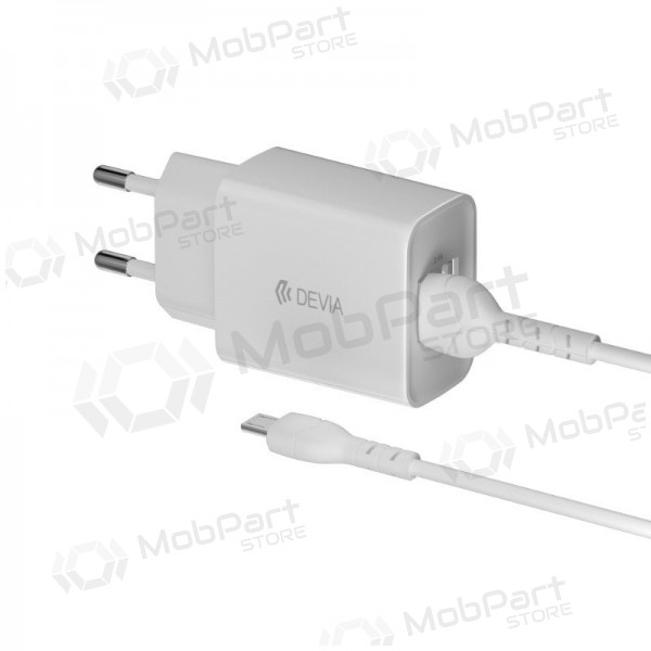 Cargador Devia Smart x 2 USB (2.4A) + MicroUSB, (blanco)