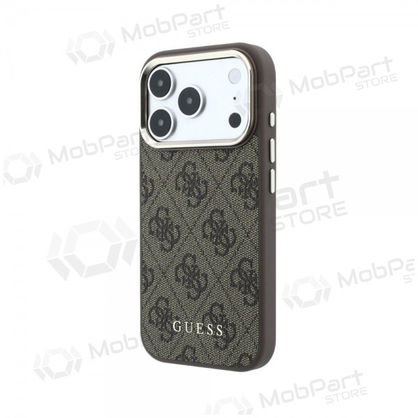 Funda para Apple iPhone 18 Pro Max - Guess PU Leather 4G Gold Frame MagSafe (marrón)