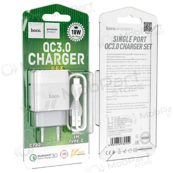 Cargador HOCO C72Q Glorious + type-C cable (QC3.0) (blanco)