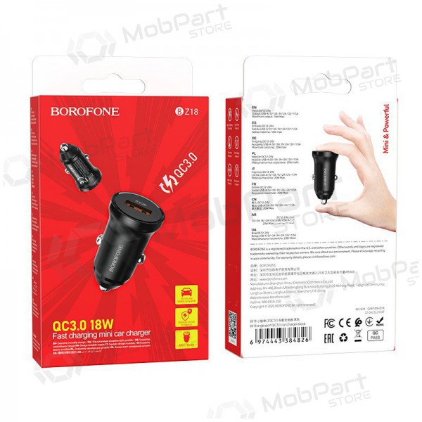 Cargador automobilinis Borofone BZ18 Quick Charge 3.0 18W (negro)
