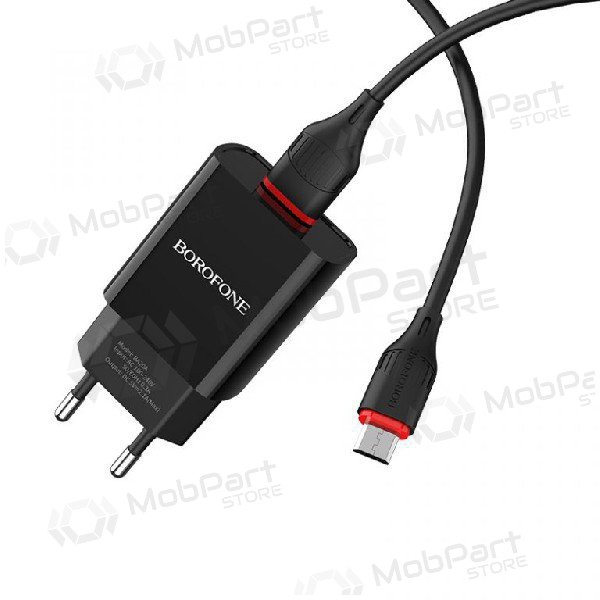 Cargador BOROFONE BA20A Sharp USB + microUSB cable (5V 2.1A) (negro)