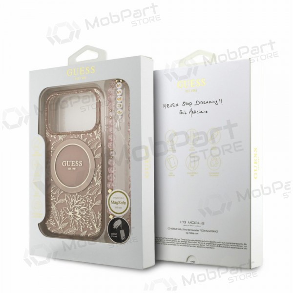 Funda para Apple iPhone 18 Pro - Guess IML Flowers Allover Strap MagSafe (rosa)