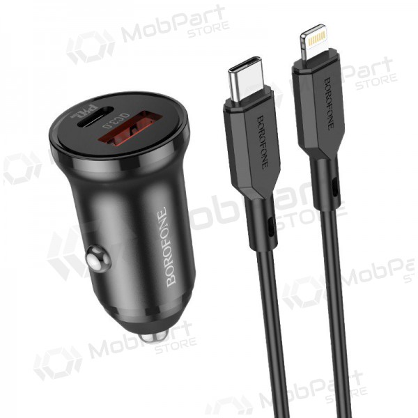 Cargador automobilinis Borofone BZ18A USB-A/Type-C PD20W+QC3.0 + Lightning (negro)