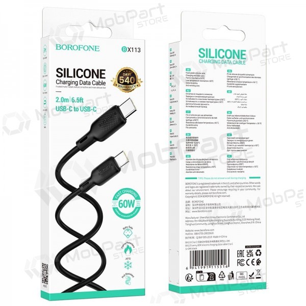 USB cable Borofone BX113 60W USB-C to USB-C 2.0m negro
