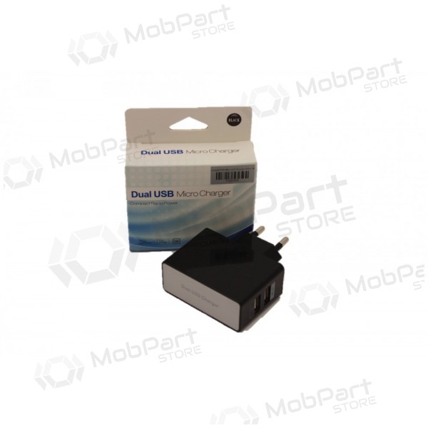Cargador (USB) (dual) (1A+2A) (negro)