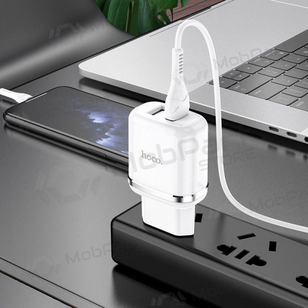 Cargador Hoco N4 X 2 USB  jungtimis + Lightning (2.4A) (blanco)