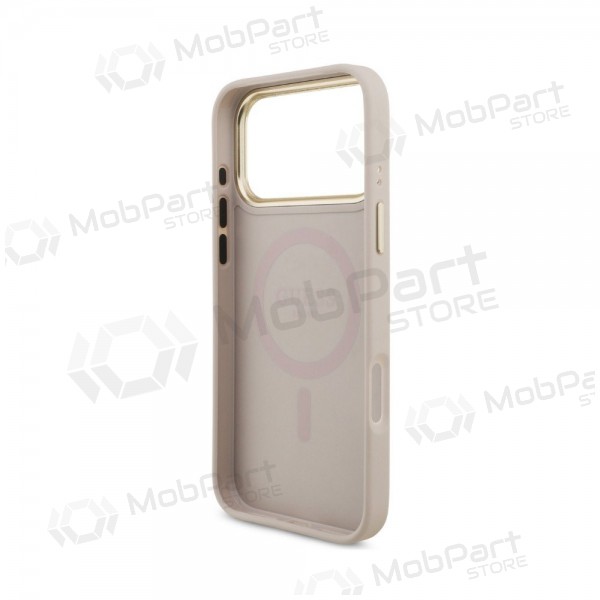 Funda para Apple iPhone 18 Pro - Guess PU Leather 4G Strass Triangle Logo Gold Frame MagSafe (rosa)