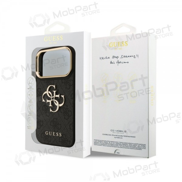 Funda para Apple iPhone 18 Pro Max - Guess PU Leather 4G Metal Logo Gold Frame (negra)