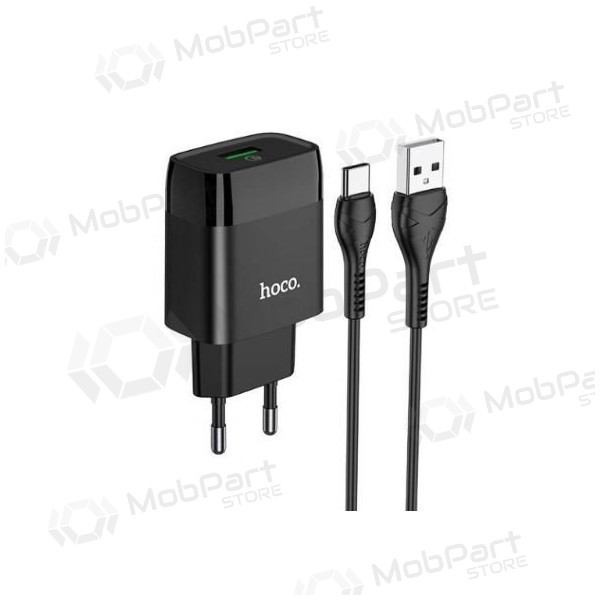 Cargador HOCO C72Q Glorious USB + type-C cable (QC3.0) (negro)