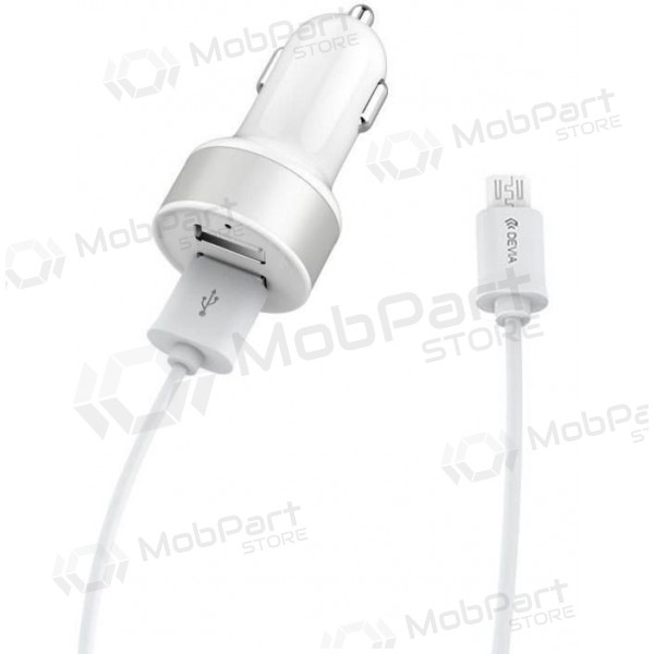 Cargador automobilinis Devia Smart x 2 USB (2.4A) + microUSB (blanco)