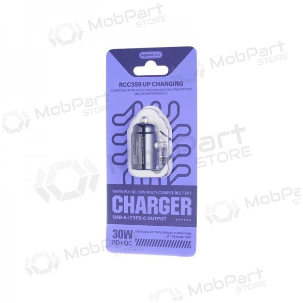 Cargador de coche para teléfono Remax RCC359 30 W USB-C + USB-A negro