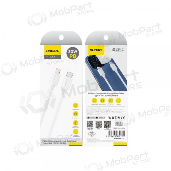 Cable Lightning Dudao L4X USB-C a Lightning 1.2 m 30 W blanco