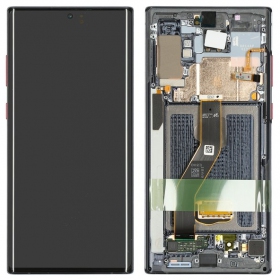 Ekranas Samsung N975 Note 10 Plus/N976 Note 10 Plus 5G su lietimui jautriu stikliuku y rėmeliu Black OLED (real size)