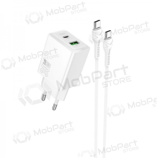 Cargador de teléfono Hoco N71 30 W GaN USB-C + USB-A con cable USB-C de 1 m blanco