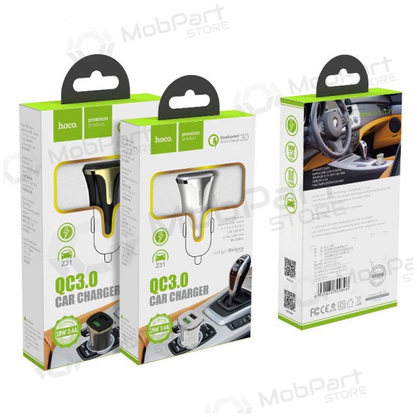 Cargador automobilinis Hoco Z31 Quick Charge 3.0 (3.4A) x 2 USB (blanco)